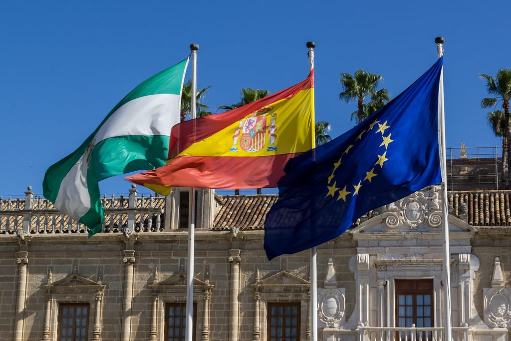 Flags of Andalucia, Spain and the European Union