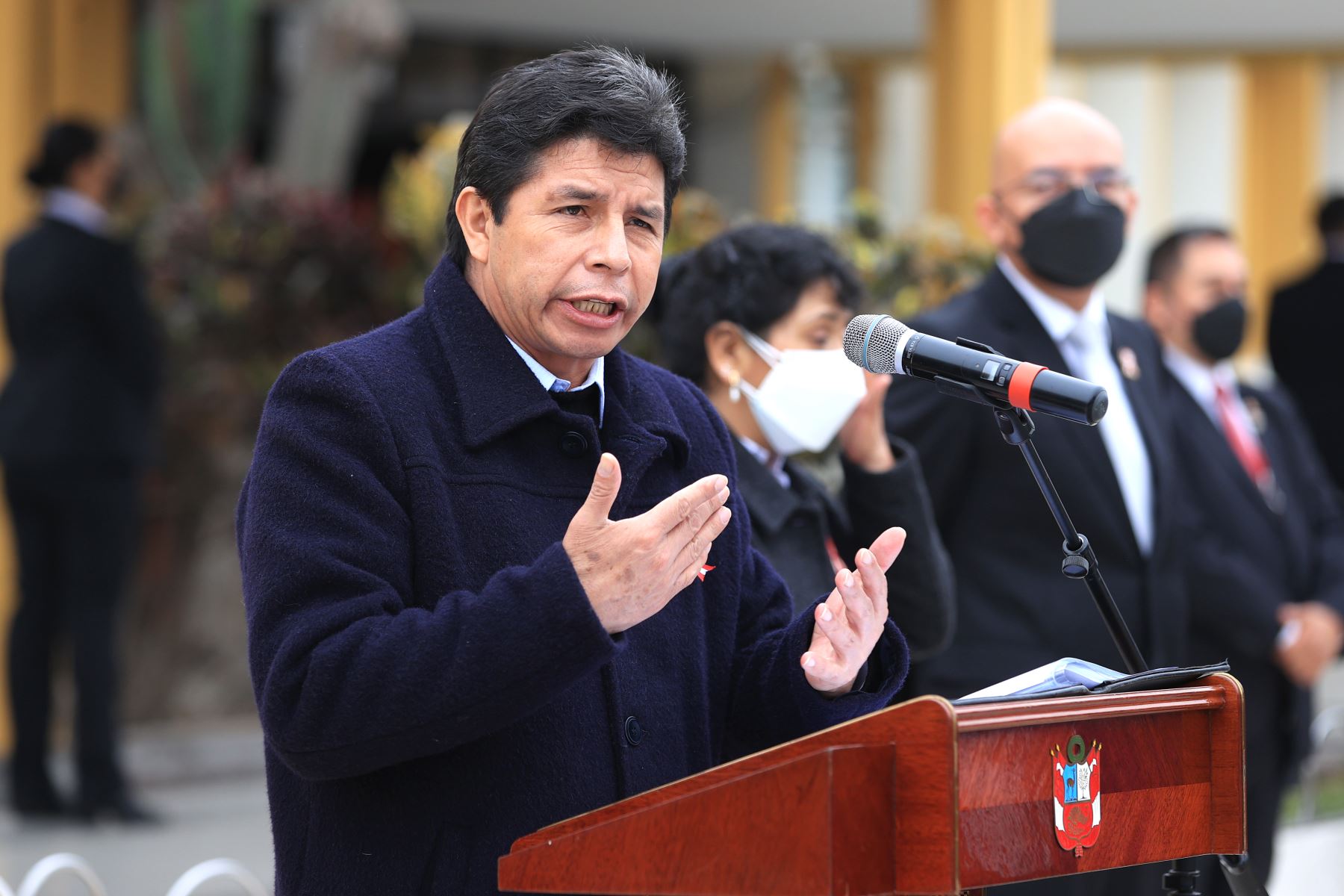 Peru's President, Pedro Castillo Terrones, gives a public address earlier this month