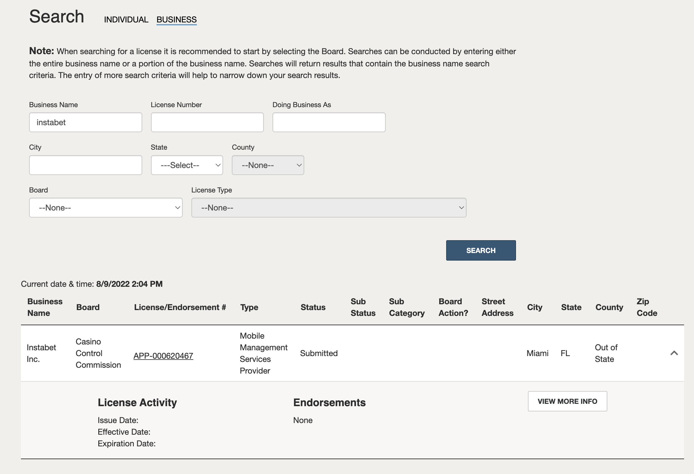 Ohio eLicense application