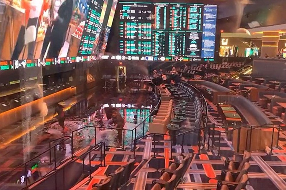 A viral Twitter video shows flooding at the Circa sportsbook.
