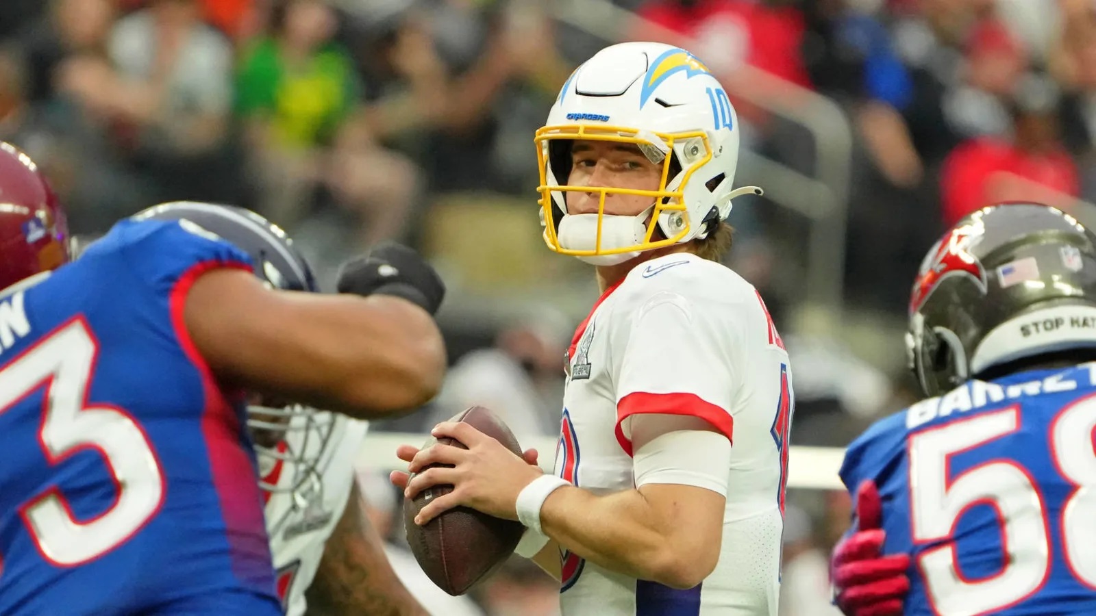 Los Angeles Chargers quarterback Justin Herbert plays in the 2022 NFL Pro Bowl in Las Vegas