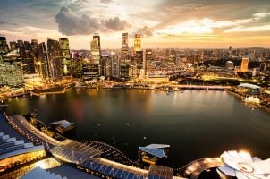 Aerial View Over Singapore Marina Bay