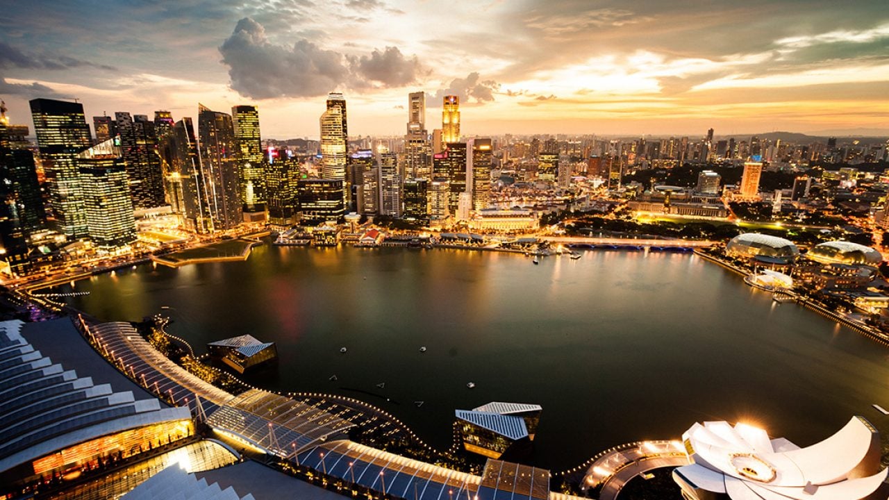 Aerial View Over Singapore Marina Bay