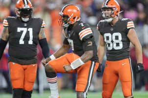 Cleveland Browns quarterback Jacoby Brissett celebrates