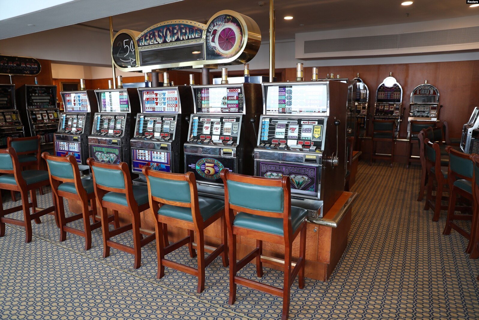 Slot machines in the Queen Elizabeth 2 cruise ship turned floating hotel