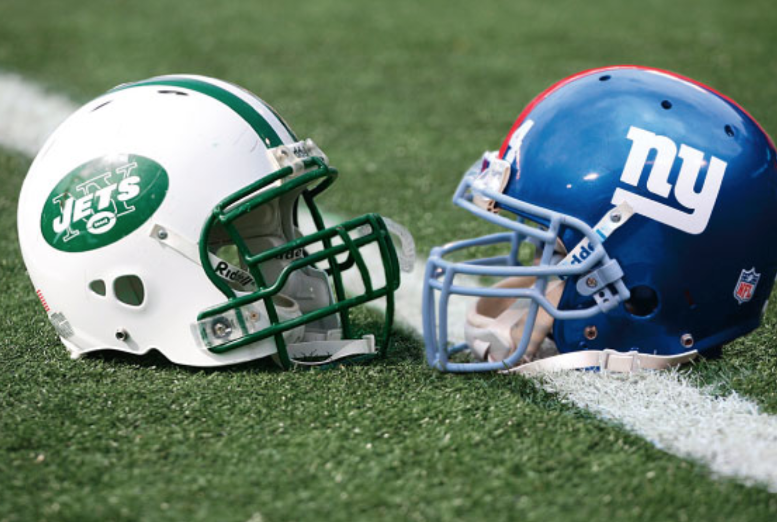 Jets and Giants helmets