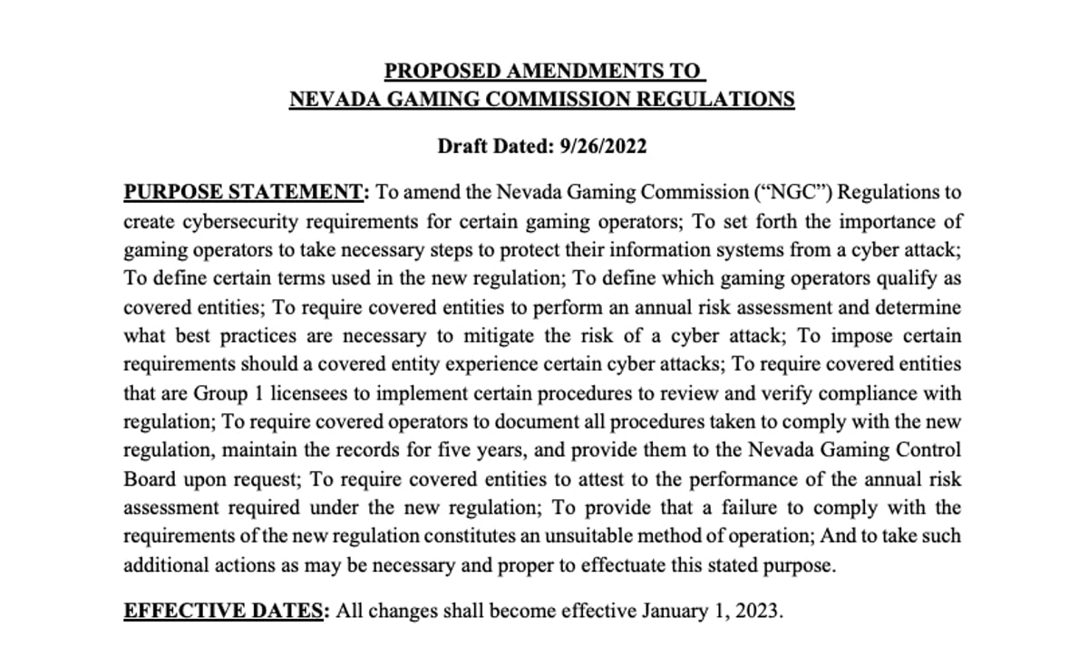Nevada Gaming Control Board cybersecurity casino gambling