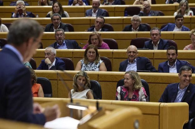 Alberto Núñez Feijoo intervenes in the Senate debate before Pedro Sánchez, Nadia Calviño and Yolanda Díaz
