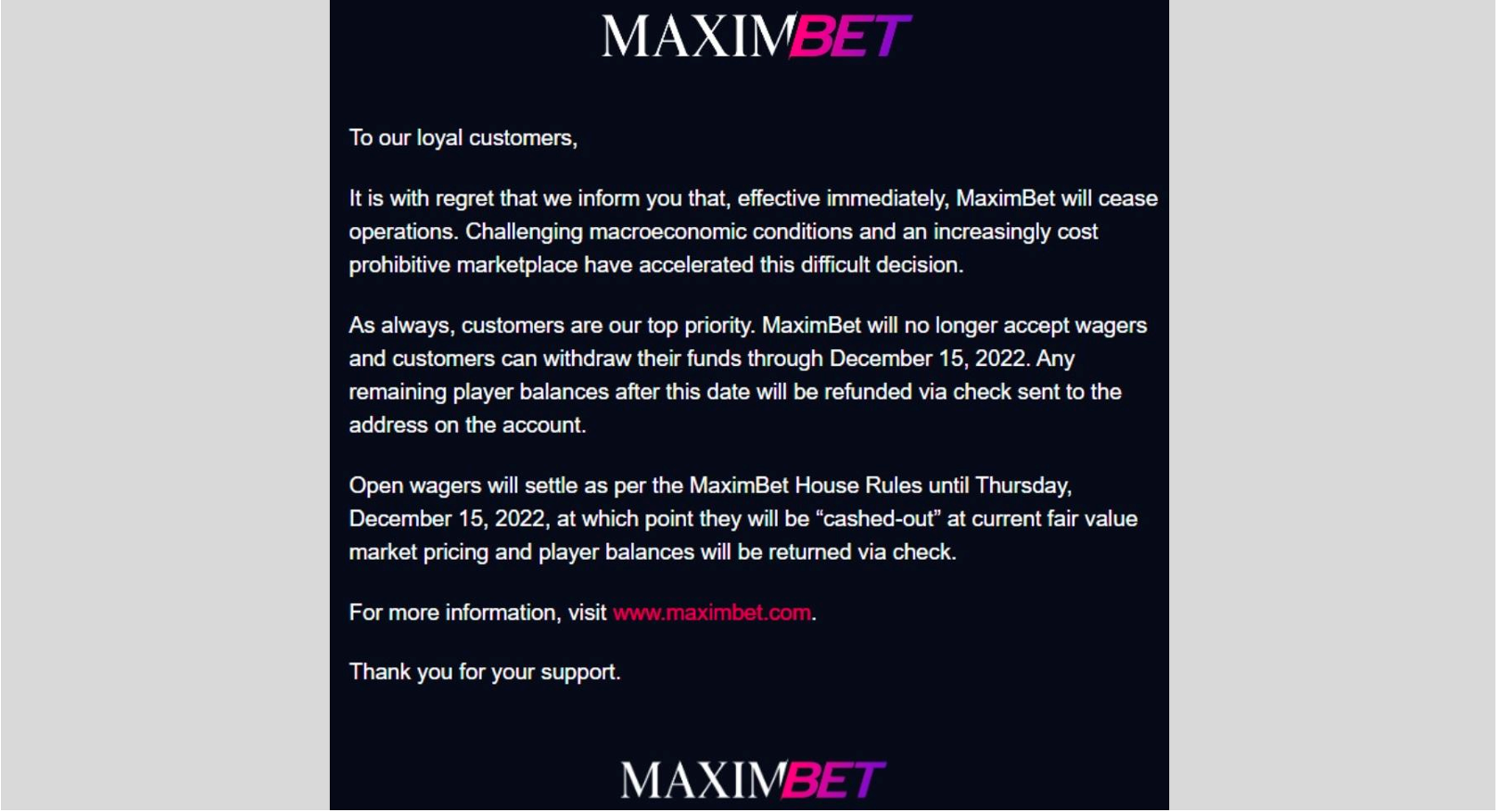 MaximBet letter