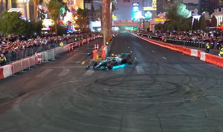 Lewis Hamilton Hits Median During F1 Las Vegas Grand Prix Launch Party