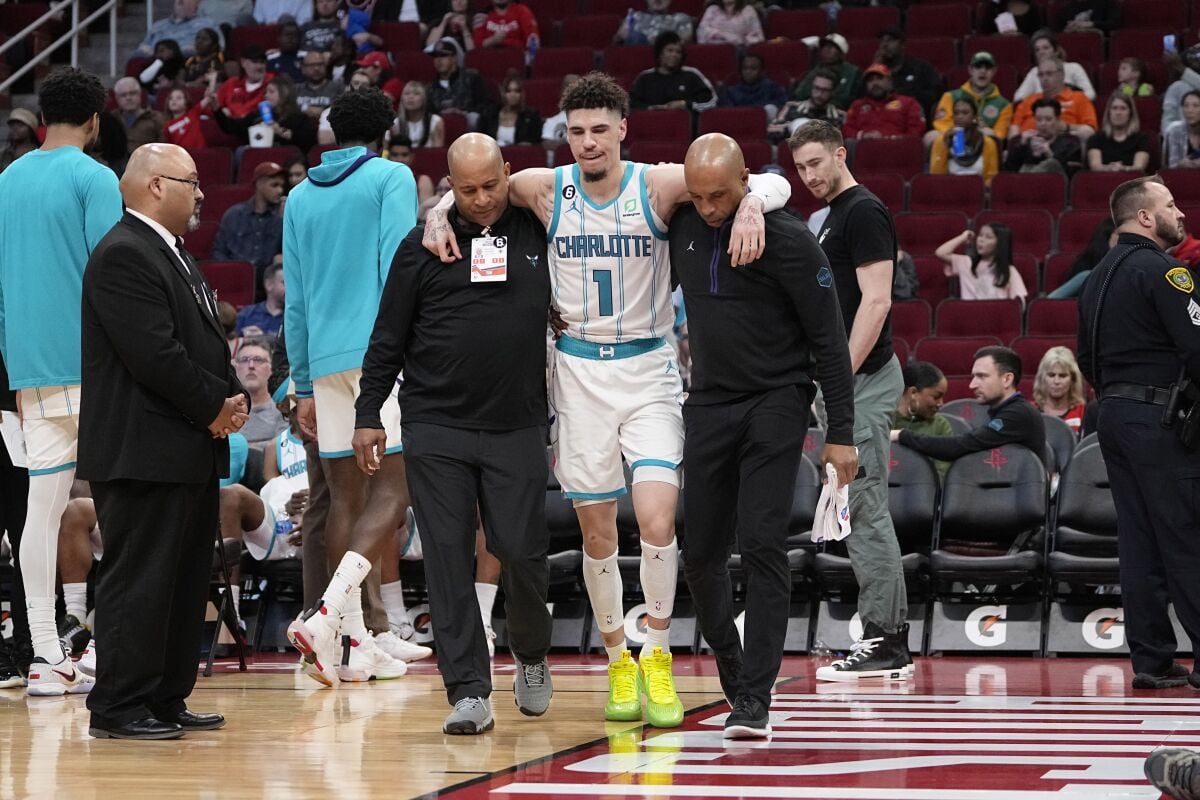 LaMelo Ball ankle injury again Charlotte Hornets sprained