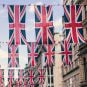 British banners hang in a street