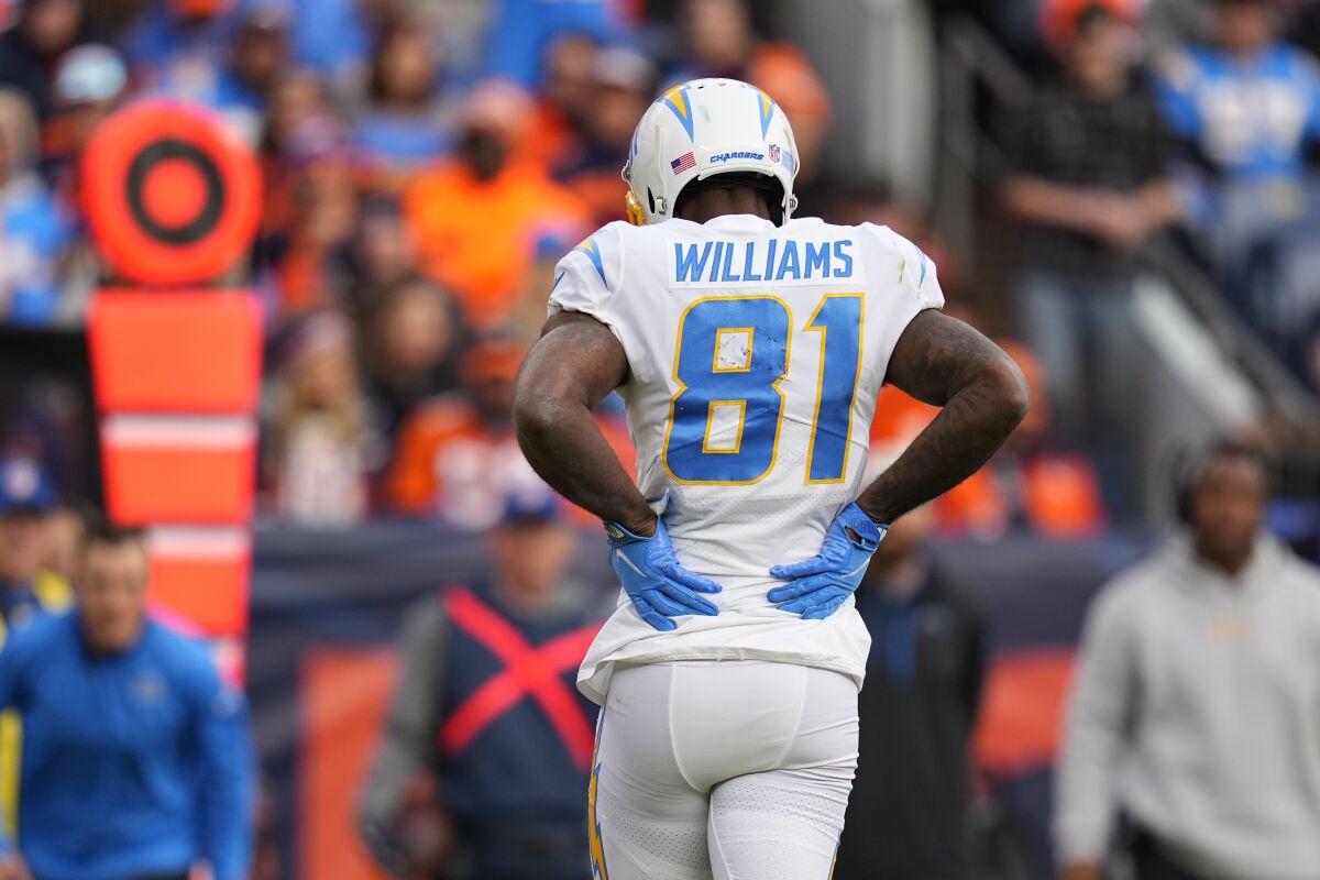 Mike Williams WR Chargers injured back Jaguars not playing in AFC Wild Card playoffs
