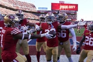 San Francisco 49ers celebrate a TD in their game against the Dallas Cowboys