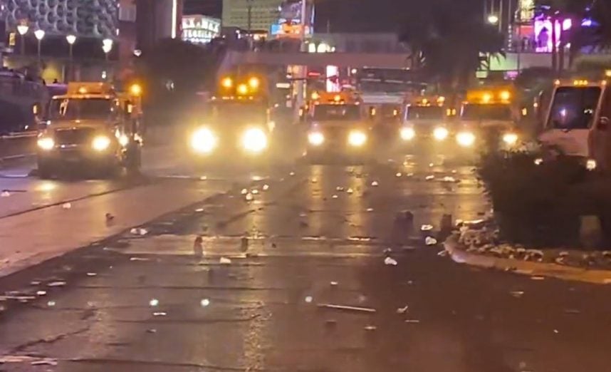Las Vegas Strip Sees 12 Tons of Wet New Year's Eve Trash Cleared