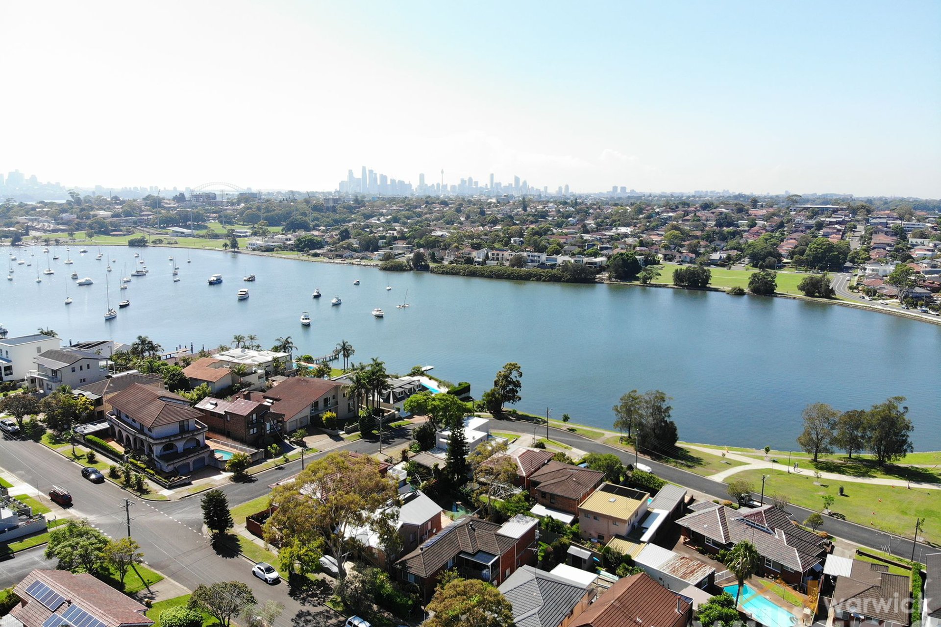 A partial aerial view of the Hunters Hill suburb in Sydney, New South Wales, Australia