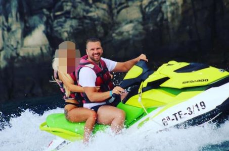 Alleged Scottish conman Matthew Farr on a jet ski