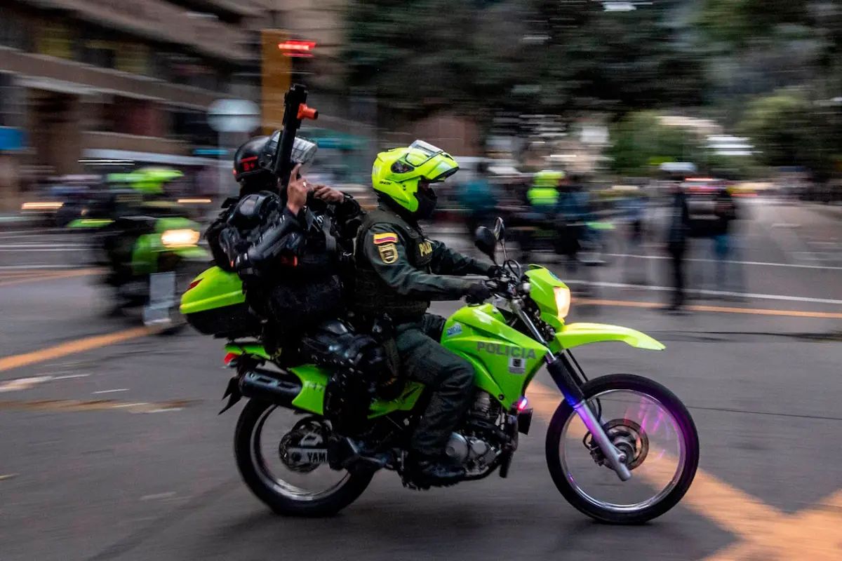 Colombian police officers on a motorcycle