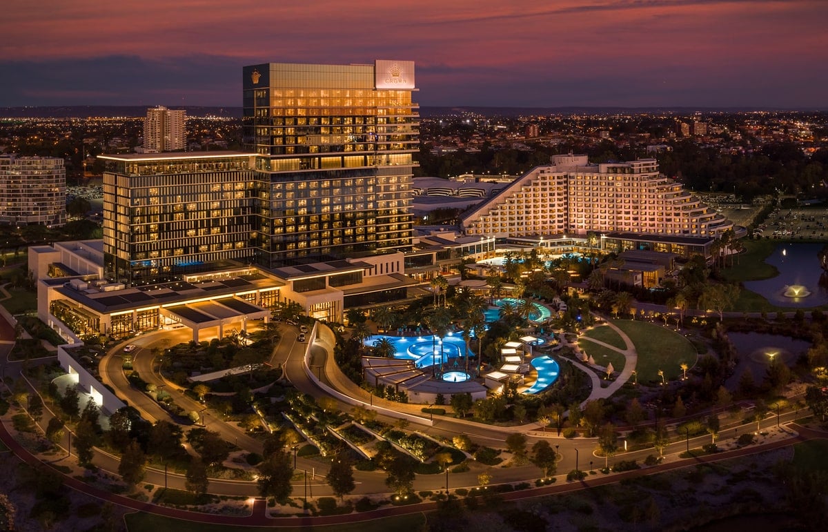 Crown Perth casino at sunset