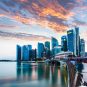 Singapore's skyline at Marina Bay at twilight