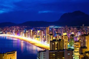 The Benidorm coastline at night