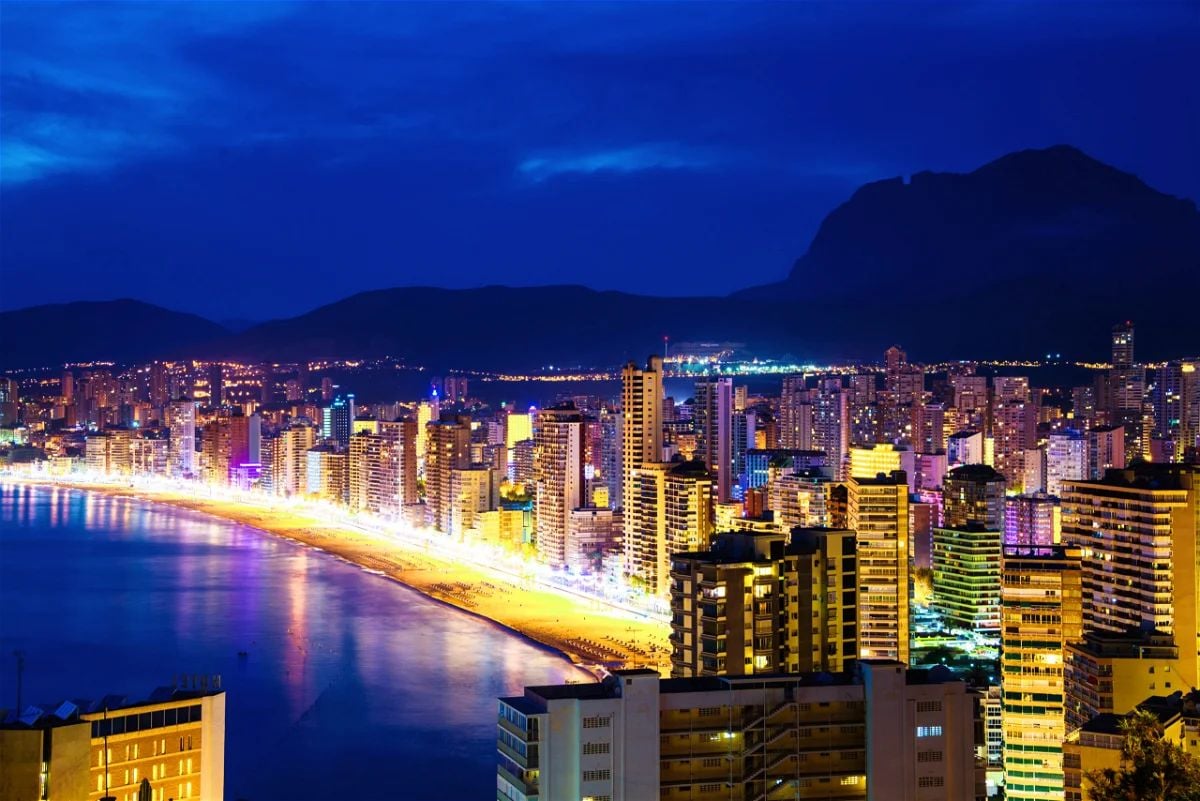 The Benidorm coastline at night