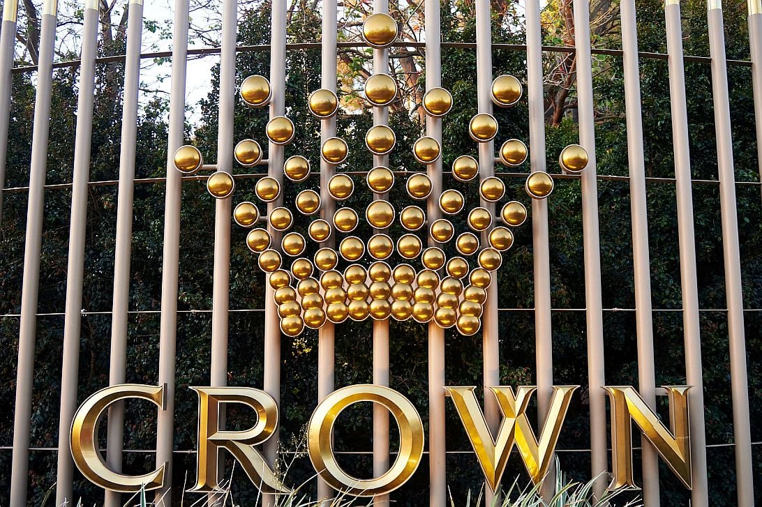 The Crown Resorts logo outside one of its casinos in Australia