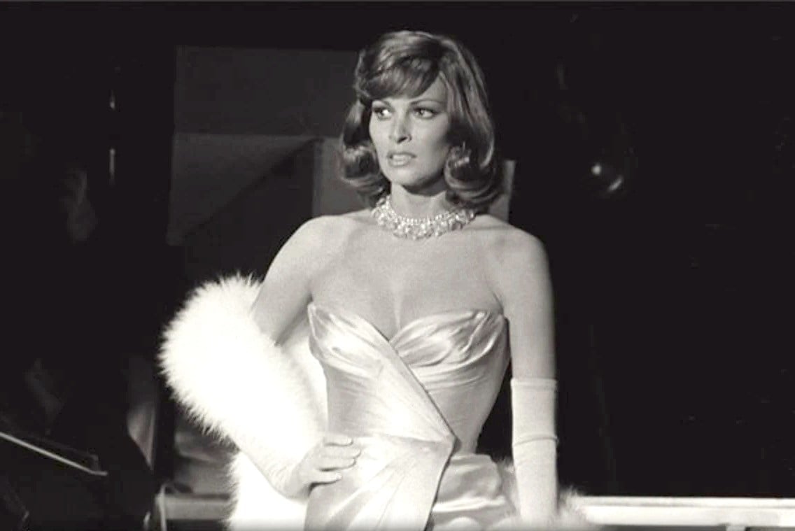 Raquel Welch on stage at the Las Vegas Hilton.