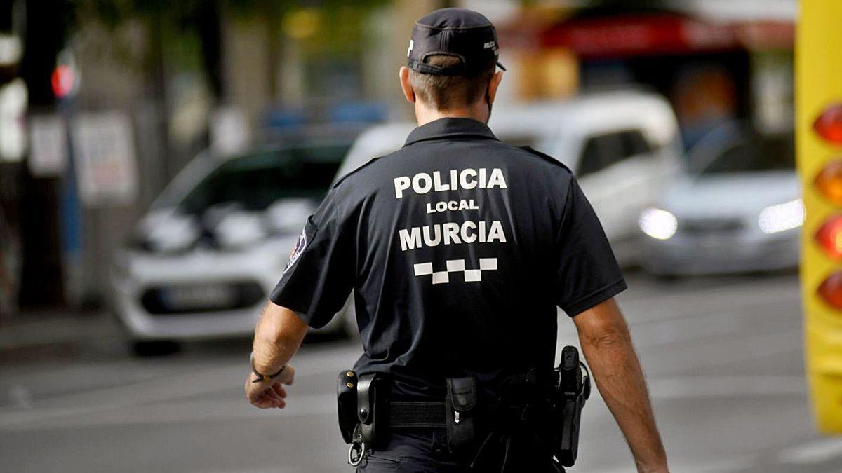 A police officer on patrol in Murcia, Spain