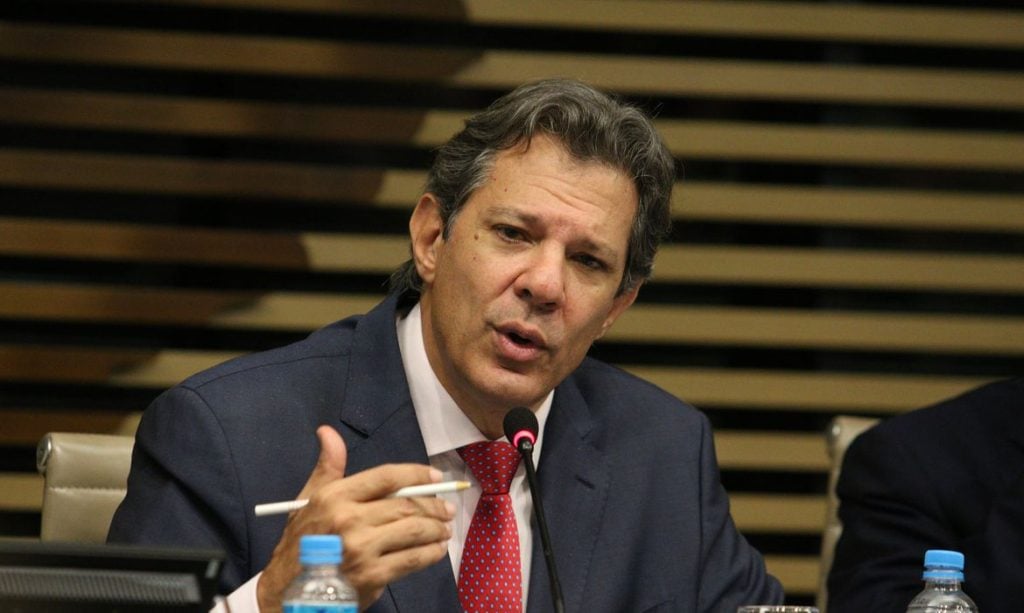 Brazilian Finance Minister Fernando Haddad addresses the G20