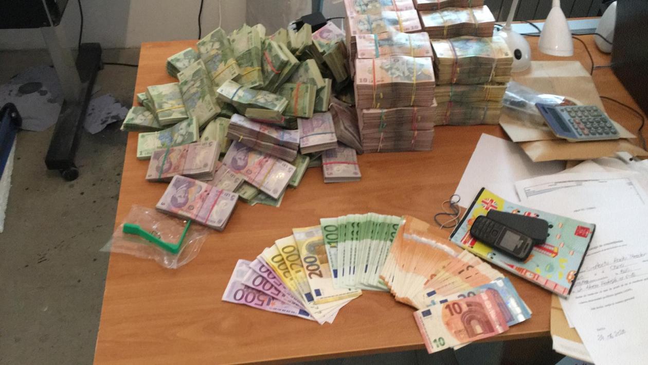 Counterfeit euro notes on display after a Europol bust