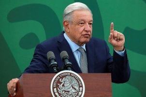 Mexican President Andrés Manuel López Obrador makes a public speech