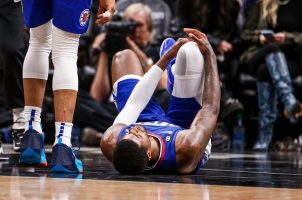 Paul George leg knee injury playoffs Los Angeles Clippers