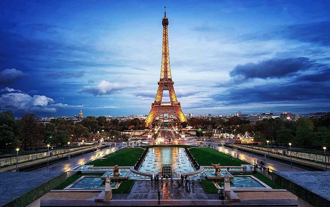 The Eiffel Tower in Paris, France, at night