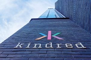 The Kindred Group logo on the side of its offices