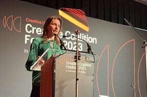 UK Culture Minister Lucy Frazer speaks at the Creative Coalition Festival