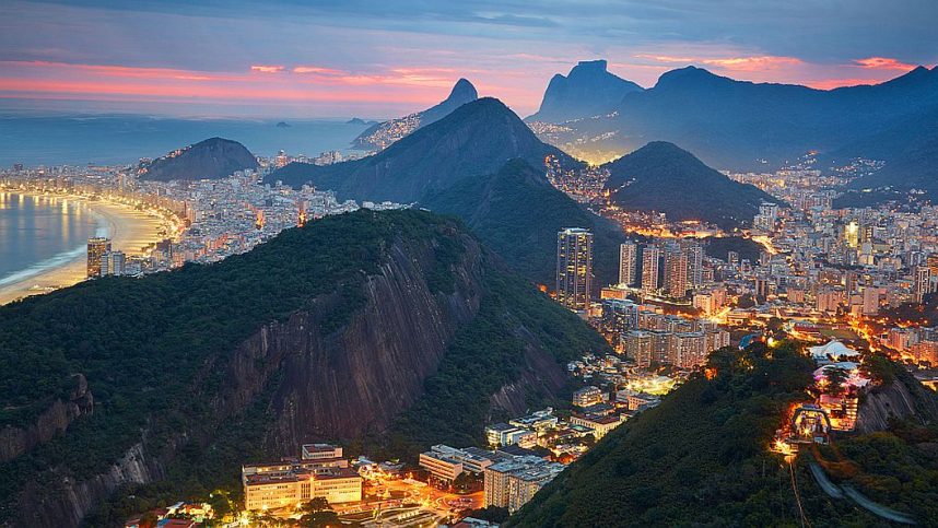 A birds-eye view of Rio de Janeiro at dusk