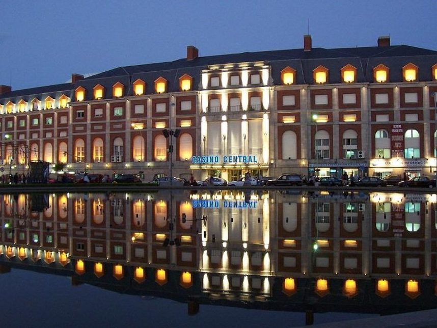 Casino Central in Mar del Plata, Argentina at dusk