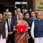 India's Finance Minister Nirmala Sitharaman (center) with government officials before presenting India's new budget last year