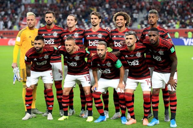 Members of Brazil's Flamengo FC pose for a photo