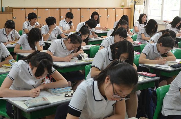 South Korean students study in class