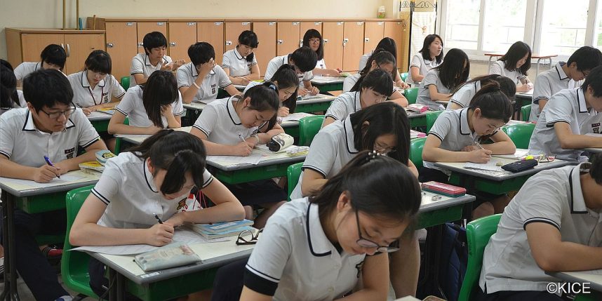 South Korean students study in class