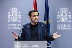 Spain's Minister of Consumer Affairs Alberto Garzón speaks to lawmakers