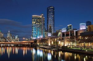 The Crown Melbourne casino complex at dusk