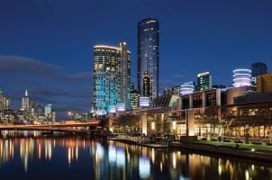 The exterior of Crown Melbourne's property at night