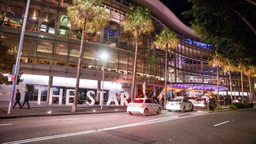 Vehicles line up to drop off guests at a Star Entertainment casino