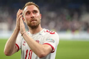 Danish soccer player Christian Eriksen on the field for the Danish National Team