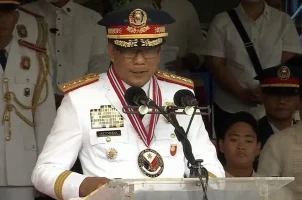 PNP chief Maj. Gen. Benjamin Acorda Jr. delivers a speech during a change of command ceremony in April