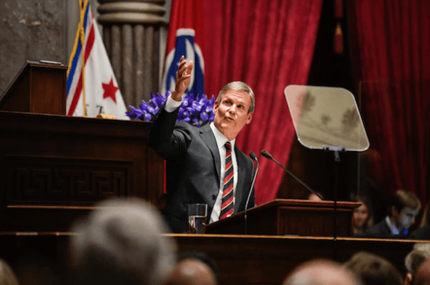 Gov. Bill Lee delivers his 2023 state address on Feb. 6. Lee recently signed Senate Bill 475, which will tax sports betting handle and replace a previous tax structure. (Image:  State of Tennessee)