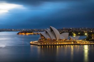 The Sydney Opera House in Australia at night
